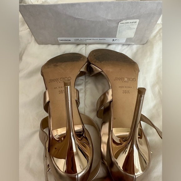 JIMMY CHOO 'Louise' Anthracite Metallic Nappa Heels in Size: 38.5 - Picture 7 of 7